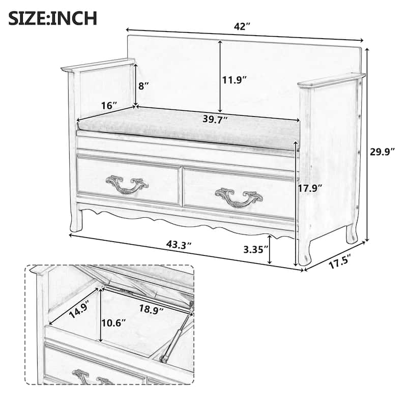 Shoe Storage Bench with Back, Hidden Compartment and Removable Cushion, Entryway Benchfor Entryway or Living Room