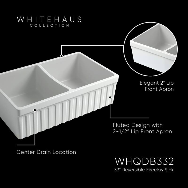 Whitehaus Quatro Alcove 33" Farmhouse Double Basin Fireclay Kitchen
