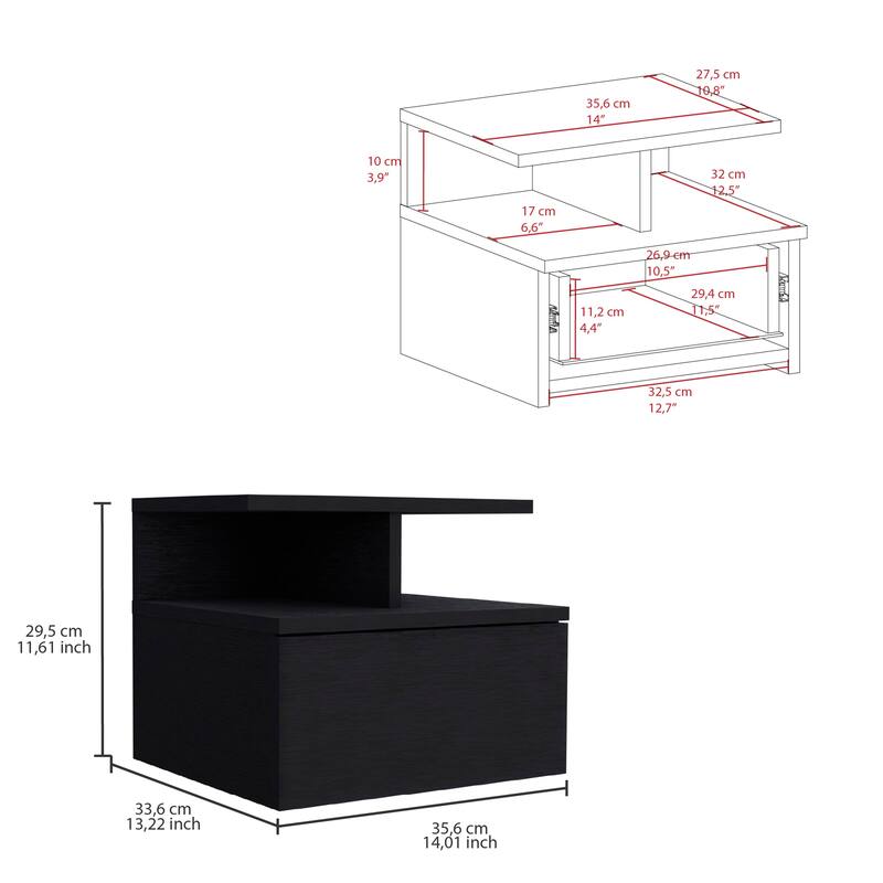 Adele Floating Nightstand with Open Shelf, Drawer, White