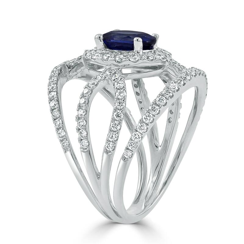 Auriya 18k Gold 1 1/2ct Oval Blue Sapphire and Diamond Ring 1.06ct TDW