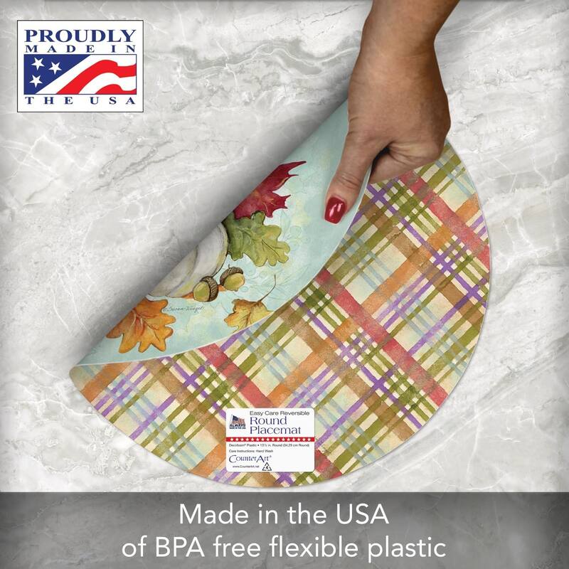 Harvest Blessings 4 Pack Round Reversible Easy Care Flexible Plastic Placemats Made in The USA Reversible Flexible, Wipes Clean