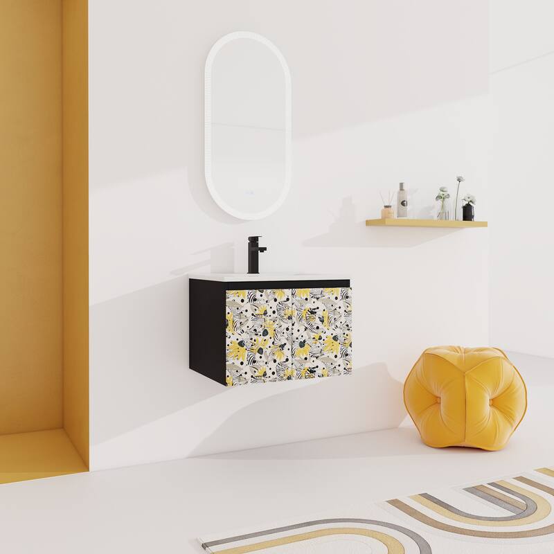 24" Floating Wall-Mounted Bathroom Vanity with Soft-Close Doors, Ceramic Sink, Eco-Friendly Plywood Base