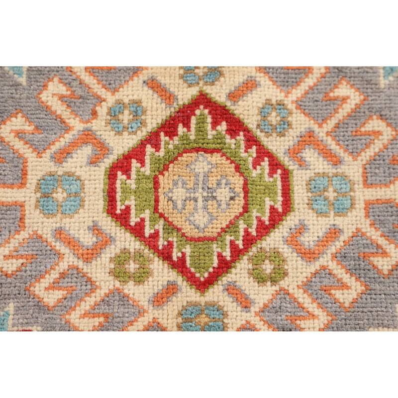 Gray Geometric Kazak Oriental Accent Rug Handmade Wool Carpet - 2'8" x 3'11"
