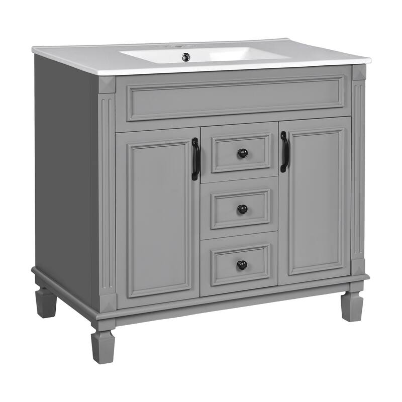 Roomfitters 36" Vanity with Sink and Mirror, Cabinet with 2 Doors and 2 Drawers, Royal Blue Modern Storage Set