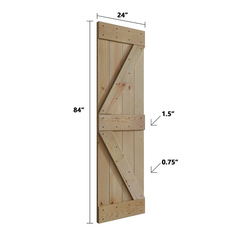 Coast Sequoia 24in x 84in K Series Pine Wood Sliding Barn Door With Hardware Kit