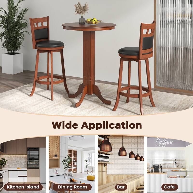 Gymax Wood Swivel Bar Stools Set of 4 w/ Faux Leather Upholstered Seat