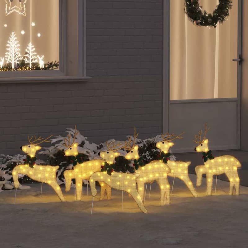 vidaXL LED Reindeers 6 pcs Gold fabric - 17.7 x 7.5 x 25.6