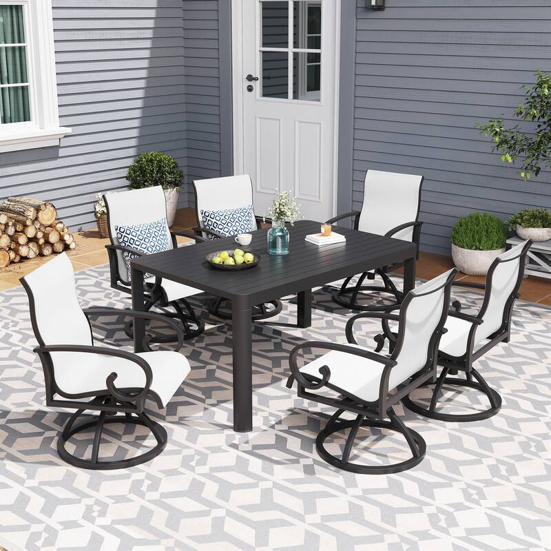 Patio Swivel Dining Chairs with Sunbrella Textilene Mesh Fabric, Outdoor Furniture Gentle Rocker Chair with Back and Arm - Augustine Oyster, Set of 6