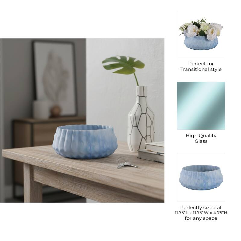 Decorative Modern Carved Glass Accent Bowl - 12", Blue - 11.75"