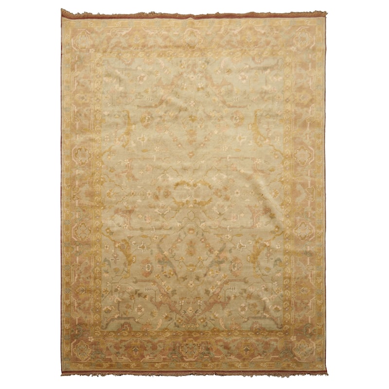 6x8'1'' Hand Knotted Mint Wool Traditional Botanical Oushak Rug - 6' x 8' 1''