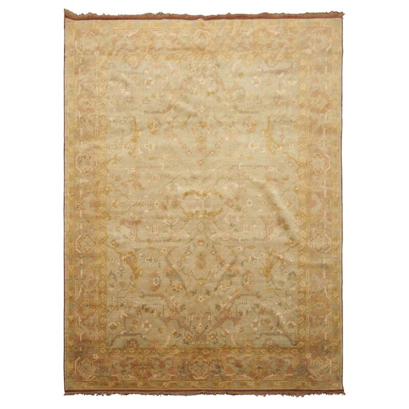 6x8'1'' Hand Knotted Mint Wool Traditional Botanical Oushak Rug - 6' x 8' 1'' - 6'  x 8' 1''