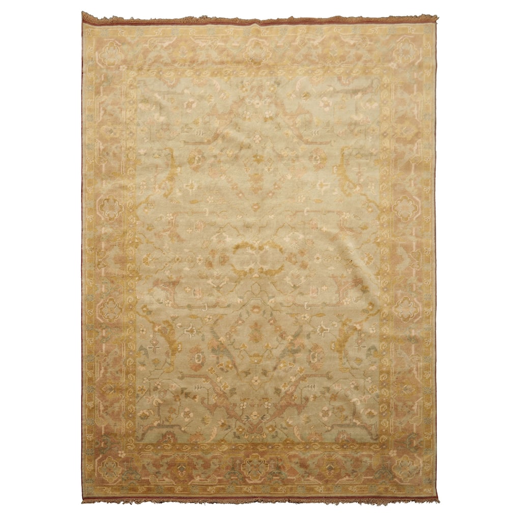 6x8'1'' Hand Knotted Wool Mint Traditional Botanical Oushak Rug - 6' x 8' 1''