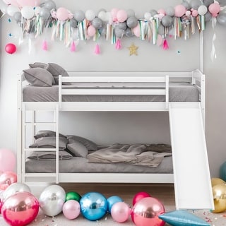 Modern Twin Over Twin Rugged Wooden Frame Bunk Bed With Convertible Slide And Ladder