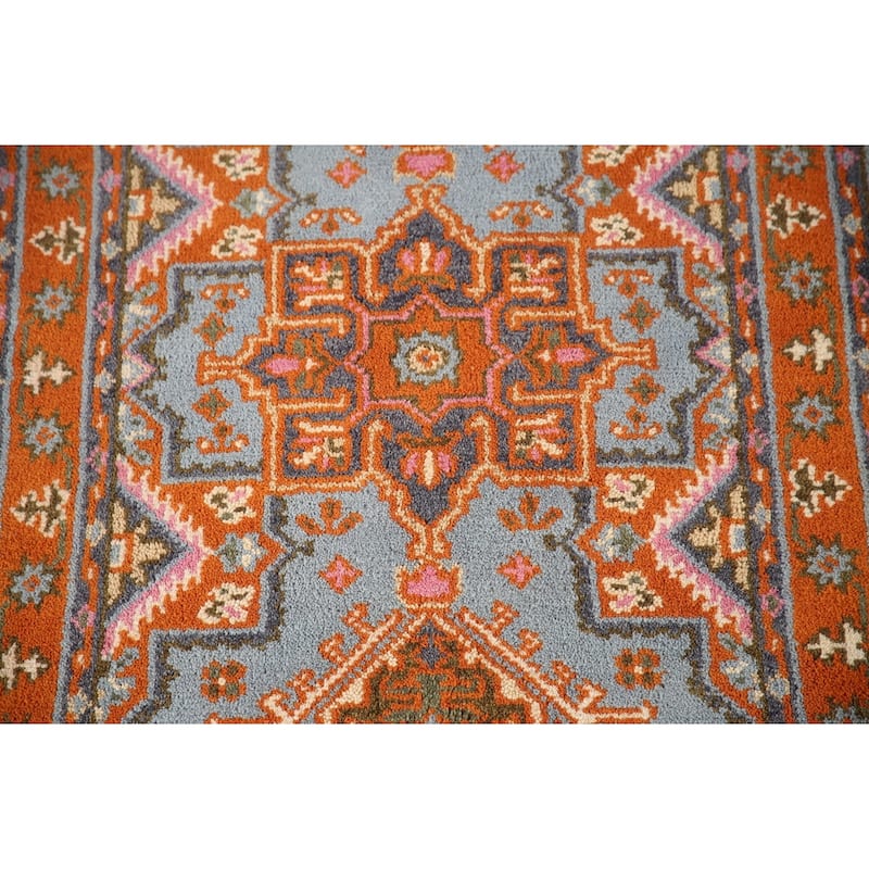 Geometric Kazak Oriental Accent Rug Handmade Blue Wool Carpet - 3'0"x 5'0"