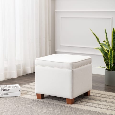 WOVENBYRD Square Storage Ottoman with Piping and Lift Off Lid