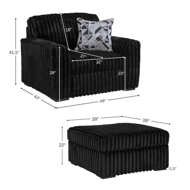 Roundhill Furniture Solenne Chair and Ottoman Set, Oversized Chair and Ottoman with Jumbo Corduroy Upholstery