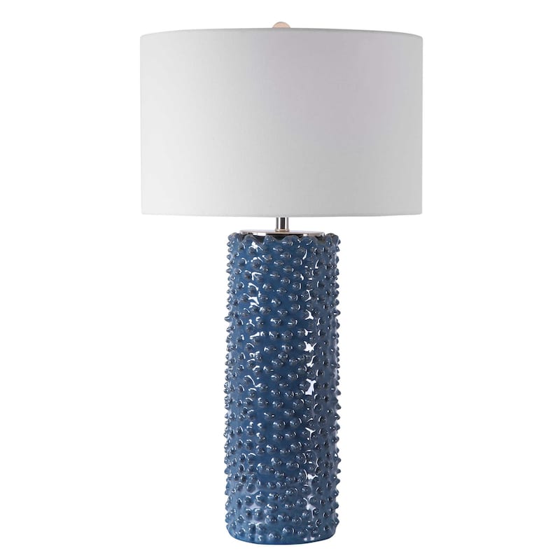 Coastal Glossy Table Lamp with White Round Drum Shade - 29.5" - Blue and White