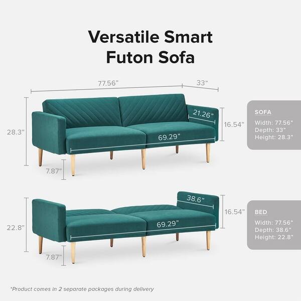 dimension image slide 6 of 12, Mopio Chloe Futon Convertible Sofa Sleeper Futon