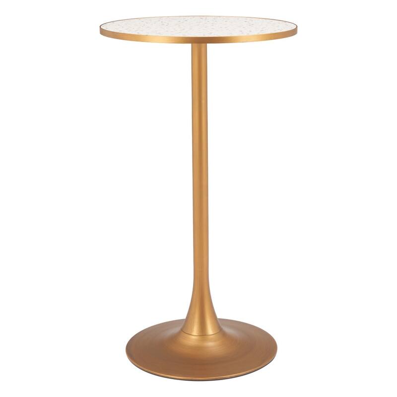 HomeRoots 24" Beige and Gold Faux Terrazzo and Steel Rounded Bar Table - 24.00 in. x 41.70 in. x 24.00 in.