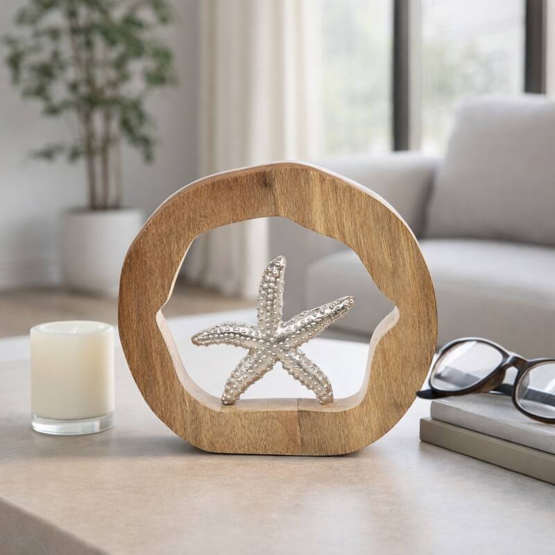 Decorative Figurine on Round Wooden Stand Sculpture