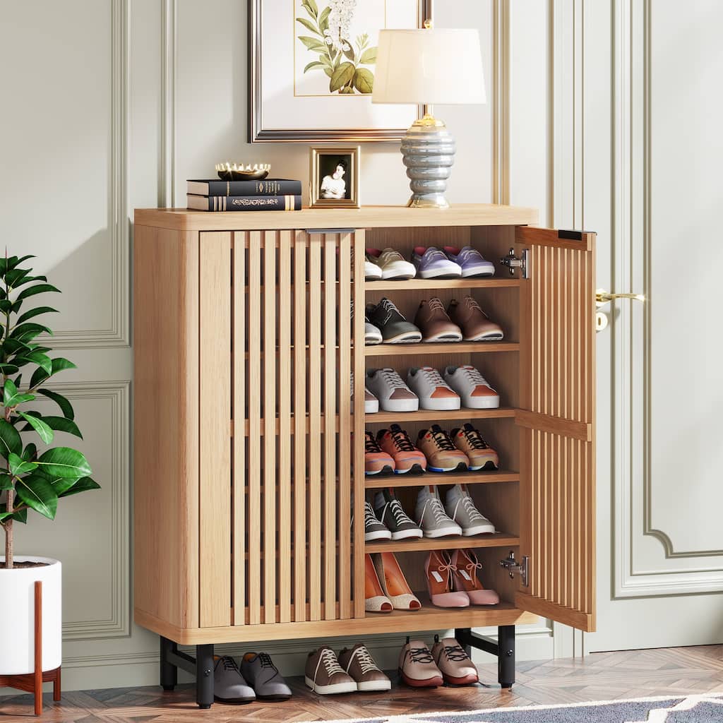 6-Tier Shoe Storage Cabinet with Louvered Doors for Living Room