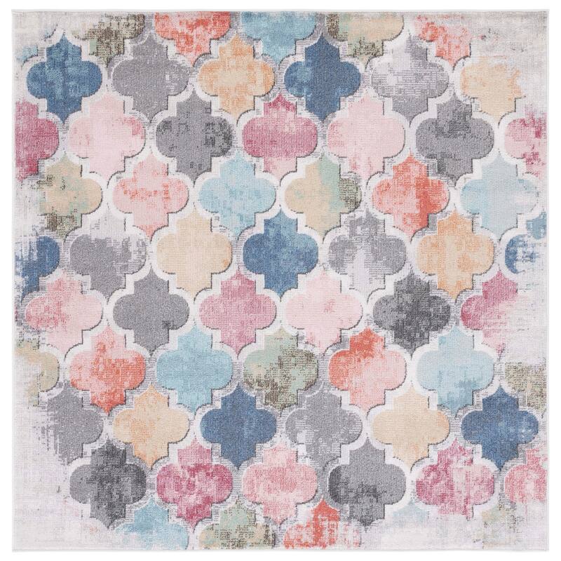 SAFAVIEH Phoenix Enola Boho Trellis Rug - 6'7" Square - Blue/Red