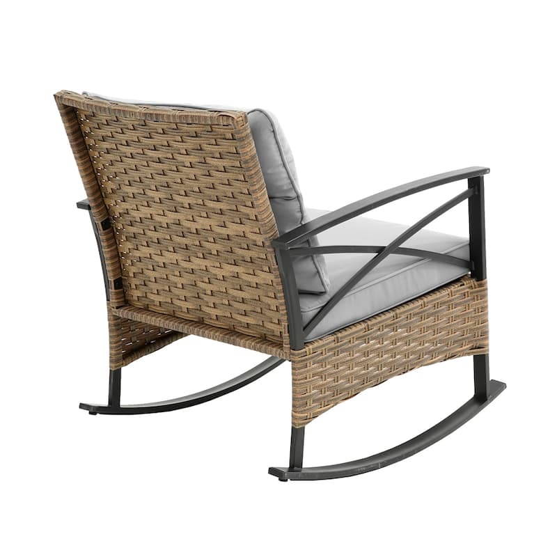 3 PCS Outdoor Rocking Rattan Set with Steel Frame