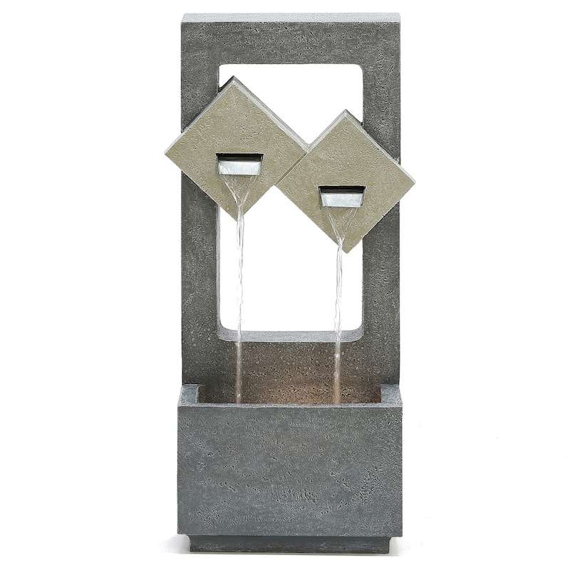 Cascading Grey Resin Rectangular Outdoor Fountain with LED Lights