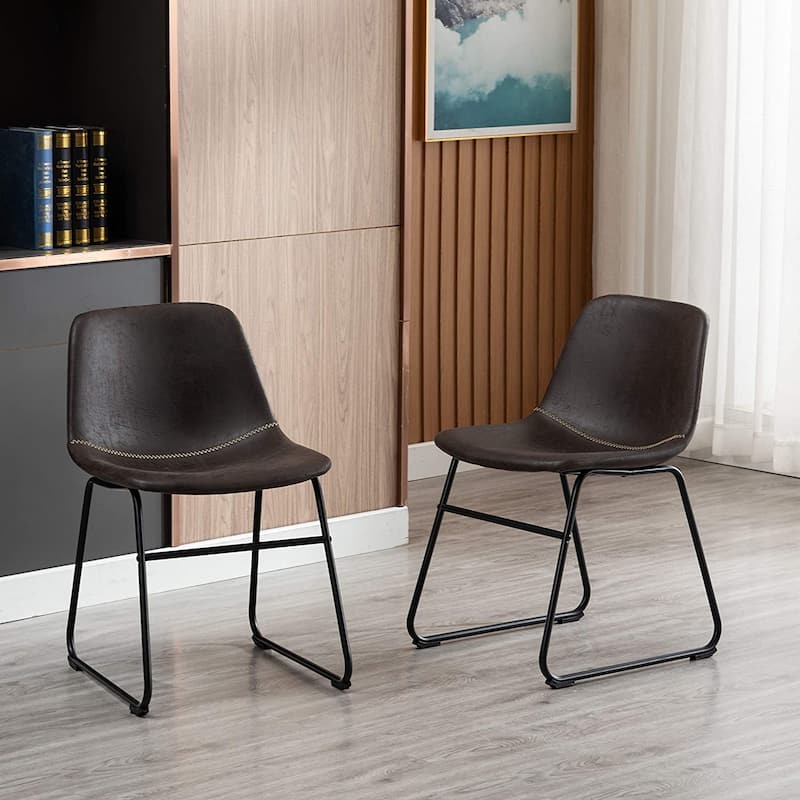 Modern Faux Leather Dining Chairs with Metal Frame (Set of 2) - 24'' H x 14.5'' W x 20.8'' D