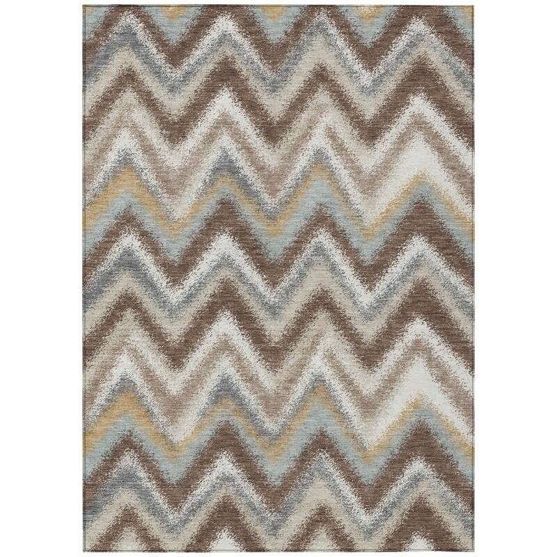 Machine Washable Indoor/ Outdoor Modern Chevron Chantille Rug