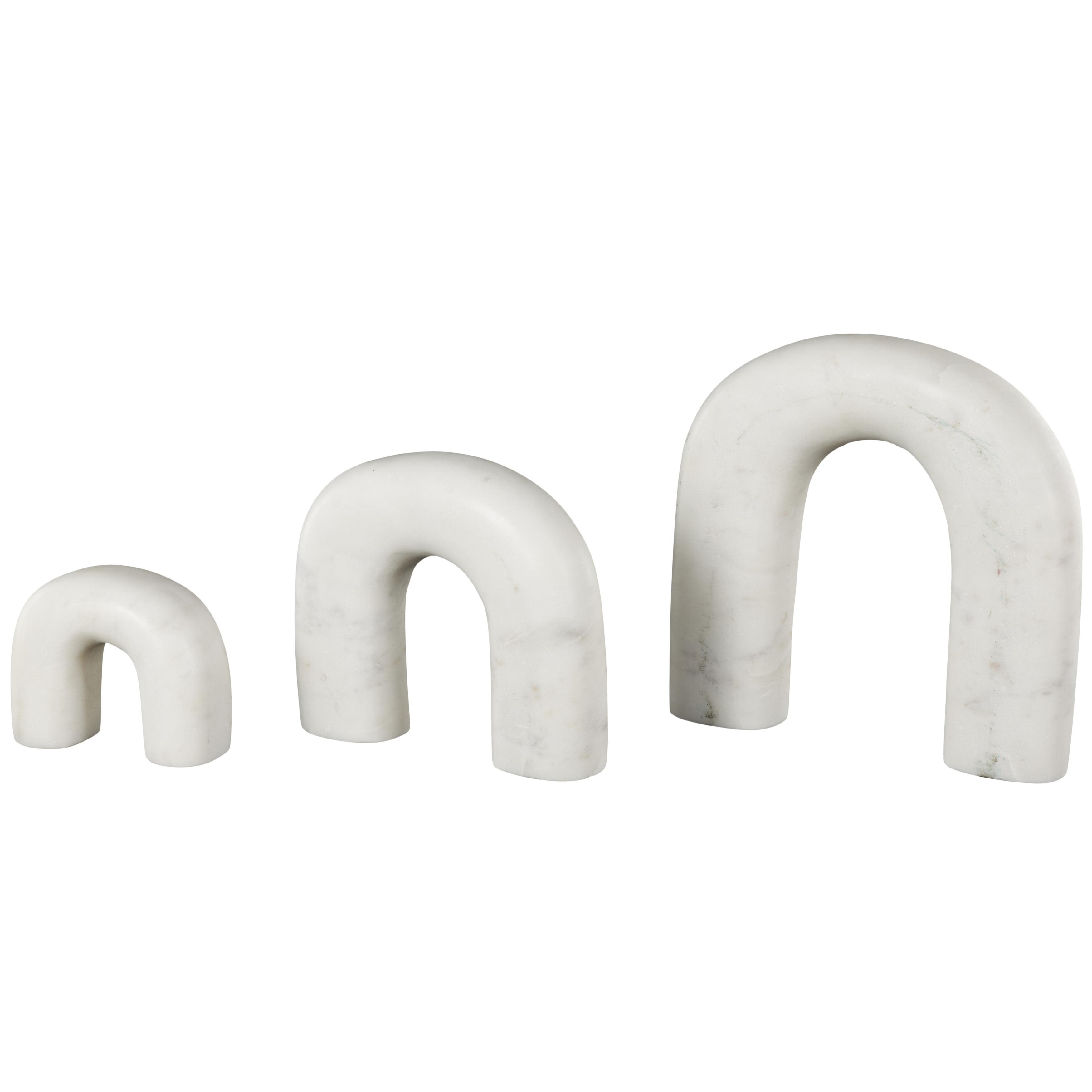 Marble Abstract Arched Sculpture with Varying Sizes - Set of 3 White or Black - Roche River Decor