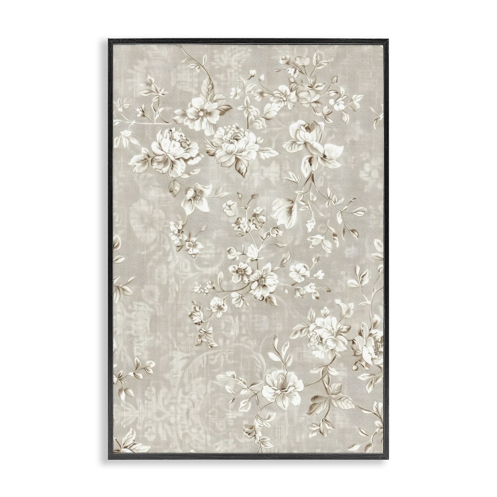 Stupell White Flowers over Damask Framed Giclee Art Design By LSR Creative Studio