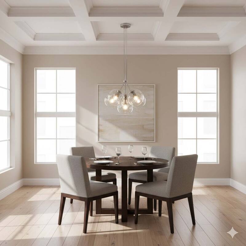 7-Light Satin Nickel Chandelier With Droplet Clear Glass Shades