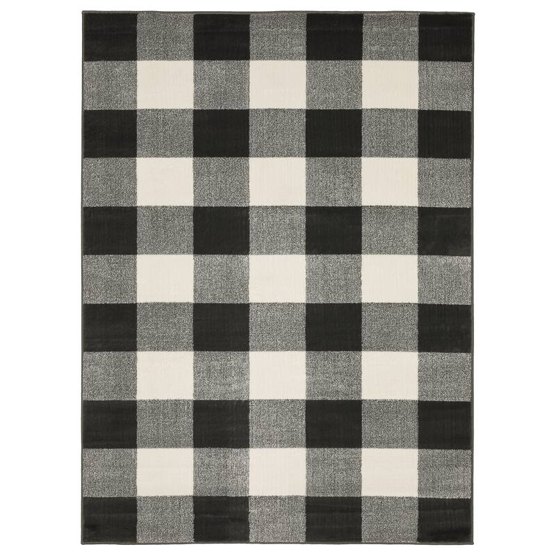 Vista Home Bellingham Gingham Plaid Dark Charcoal Grey/Off-White Rug- - 9' 10" x 12' 10"