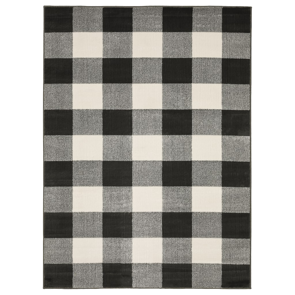 Vista Home Bellingham Gingham Plaid Dark Charcoal Grey/Off-White Rug-