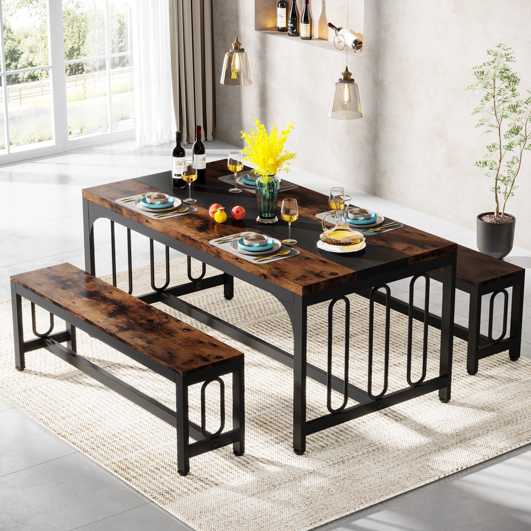 Farmhouse kitchen set with bench 2025