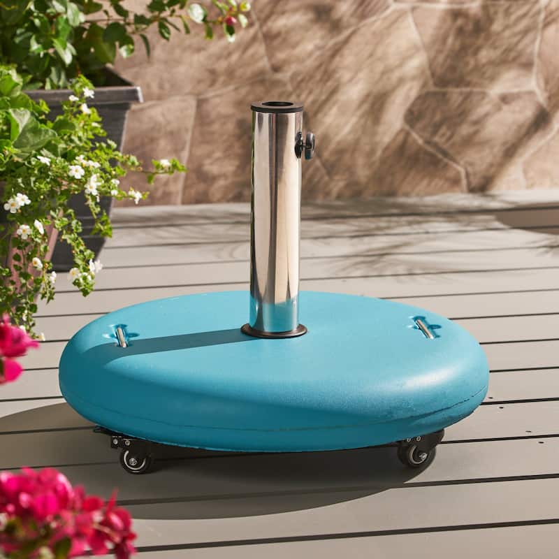 Hayward Outdoor 80-pound Round Black Stainless Steel Umbrella Base Holder with Wheels by Christopher Knight Home - Teal