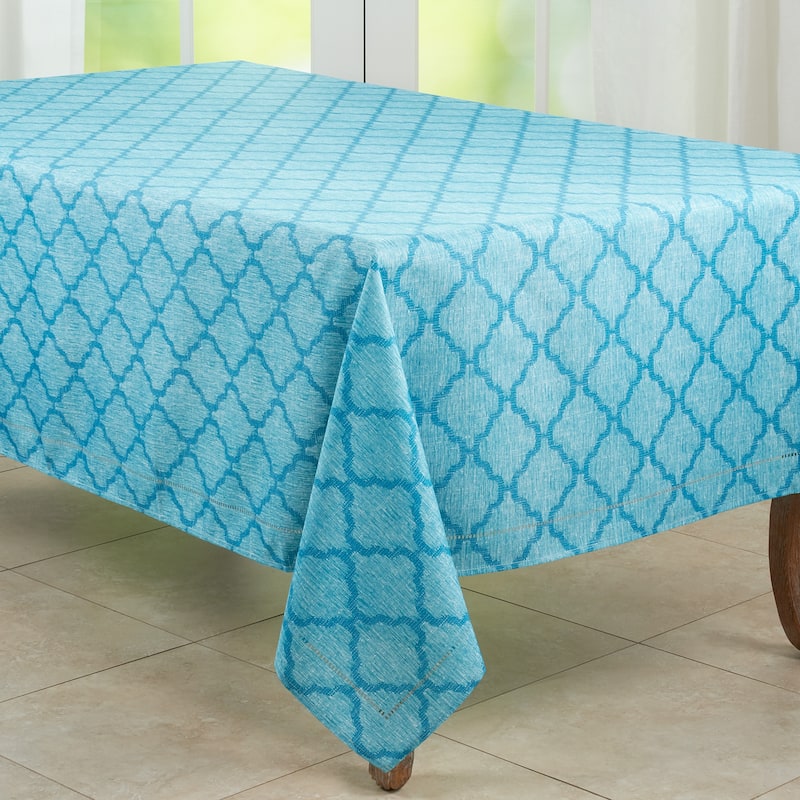 Tablecloth With Laser-Cut Hemstitch Design - 65"x104" - Turquoise
