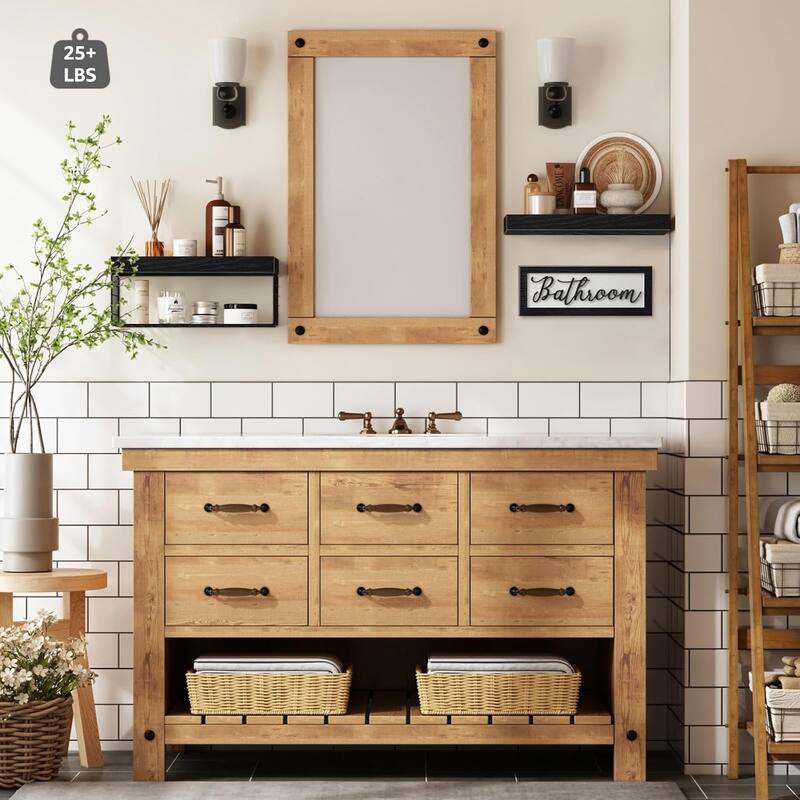 Toilet Bathroom Shelves - Paper Storage Wall Mount, Small Floating Shelves 2+1 Set