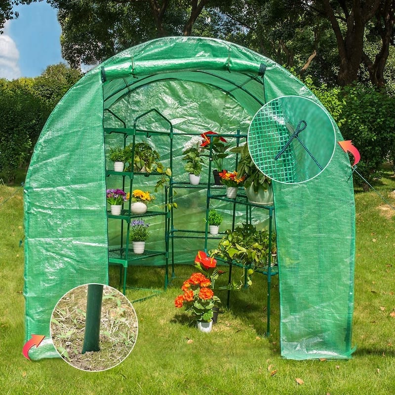 9.7 FT Long Large Gardening Walk-in Greenhouse - Green