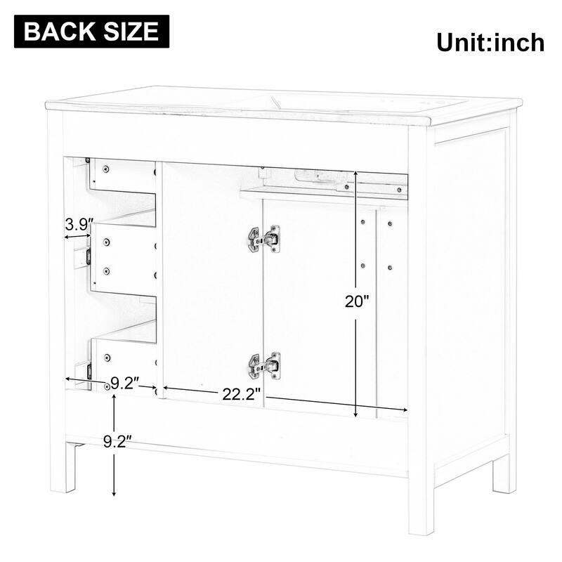 36" Freestanding Bathroom Vanity with Ceramic Sink, Storage Cabinet, Two Doors & Three Drawers