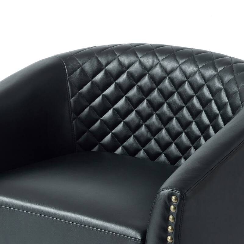 2 Set Tufted PU Vegan Leather Swivel Barrel Chair with Nailheads Trim