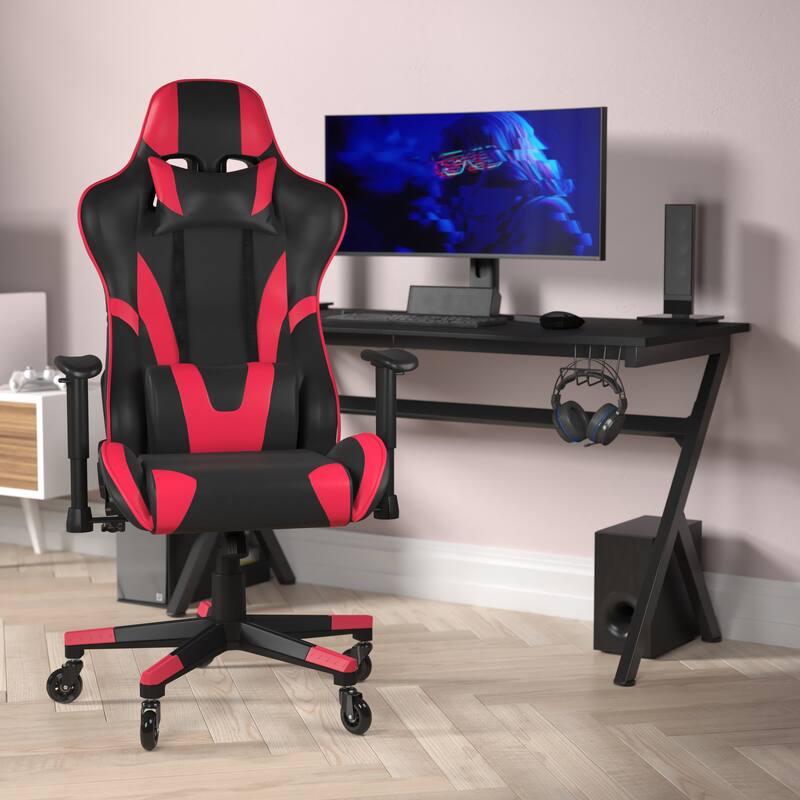 Office Gaming Chair with Roller Wheels & Reclining Back - Red