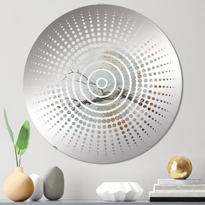 Designart "Blue And White Snow Blooming I" - Modern Abstract Shapes Sun Circles Wall Mirror