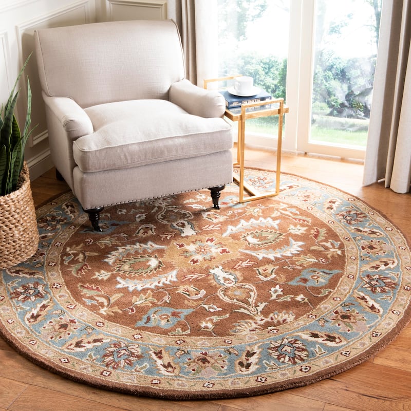 SAFAVIEH Handmade Heritage Topiary Signet Traditional Oriental Wool Rug - 6' Round - Brown/Blue