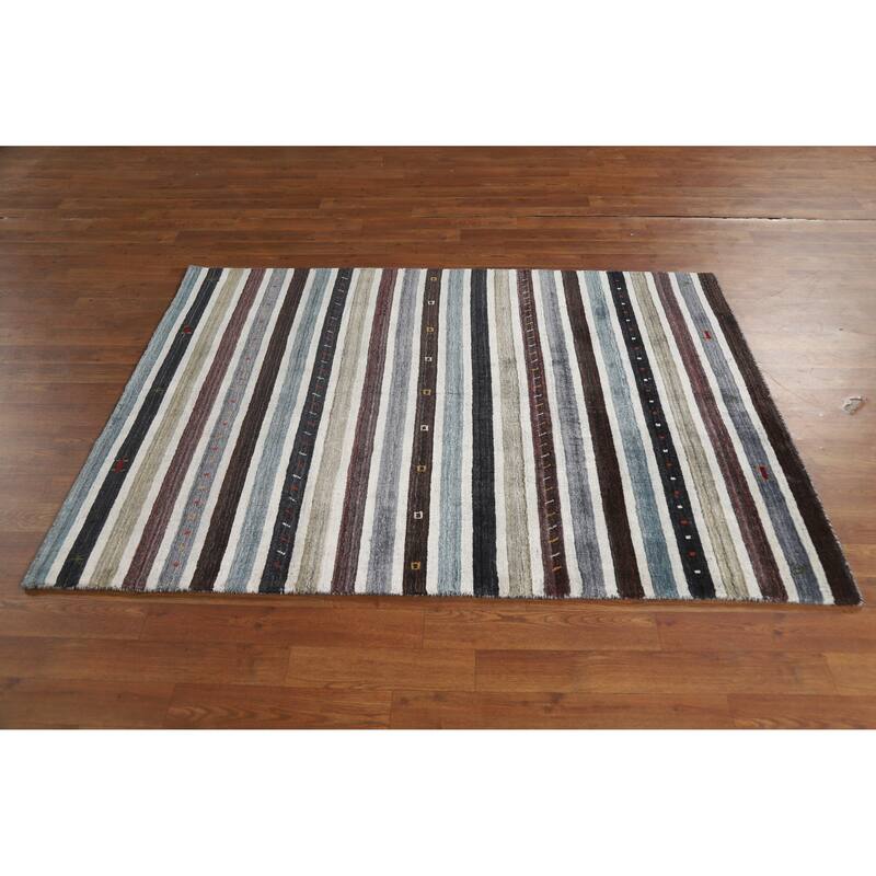 Hand Knotted Oriental 100% Wool Carpet Tribal Stripe Multi-Colored Gabbeh Area Rug - 5' 6'' X 3' 11''