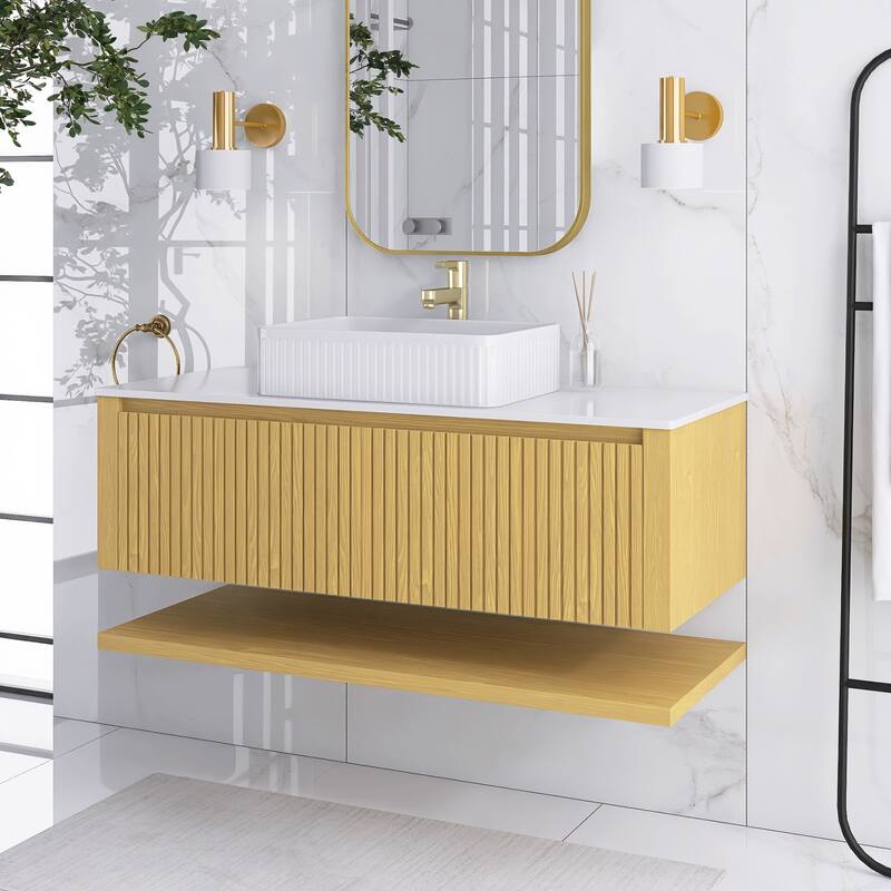 48" Wall-Mounted Bathroom Vanity with Ceramic Sink - 47.64'' x 18.9'' x 20.2''