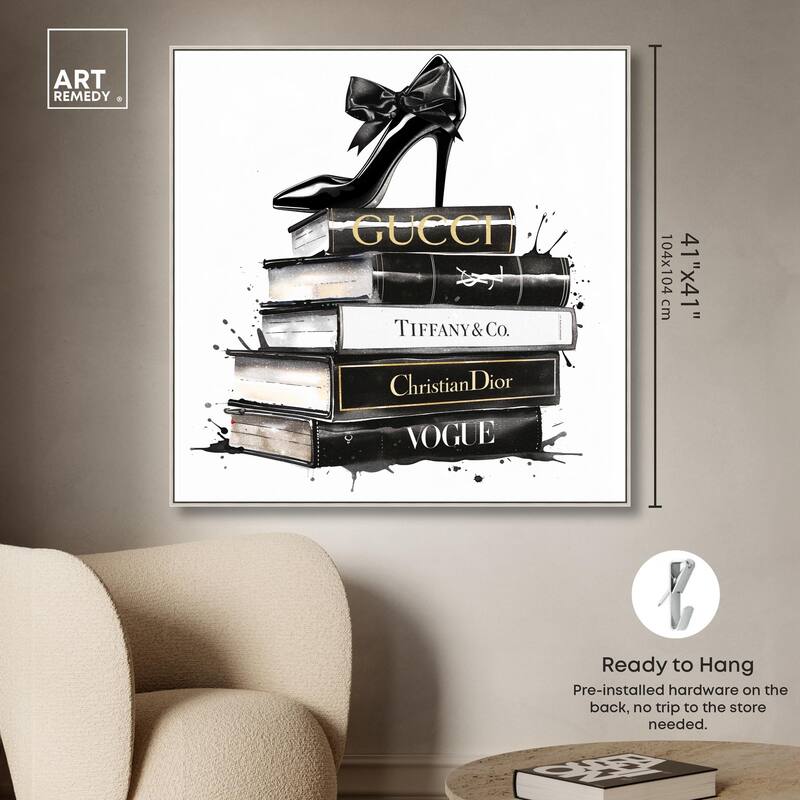 Inky Book Stack Canvas by Art Remedy