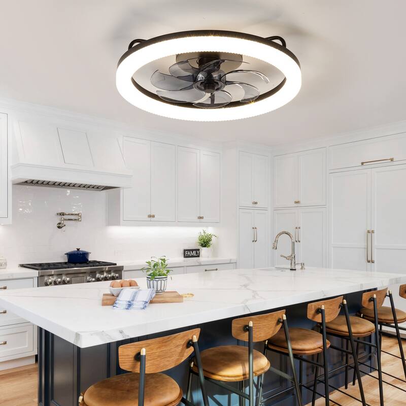 20-in Black Low Profile Ceiling Fan with Remote Control(7-blade)