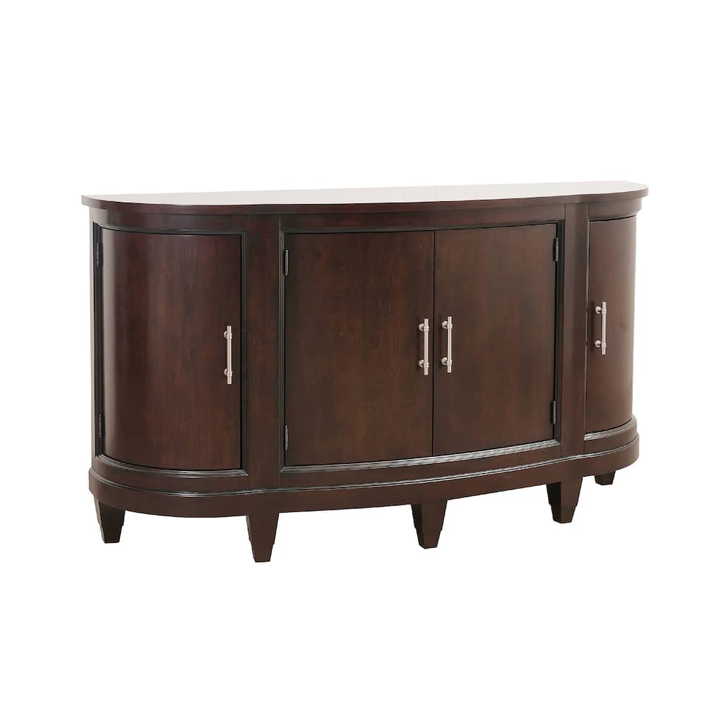 Orom Curved Sideboard Buffet Server, 4 Doors Cherry Brown, 66 Inch